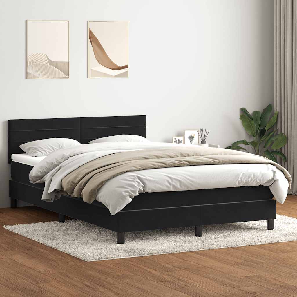Sommier à lattes de lit avec matelas et LED noir 140x220 cm velours - XIOS