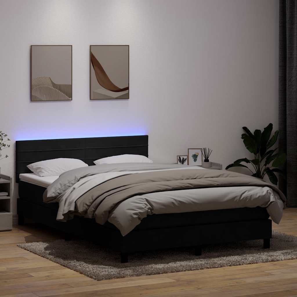 Sommier à lattes de lit avec matelas et LED noir 140x220 cm velours - XIOS