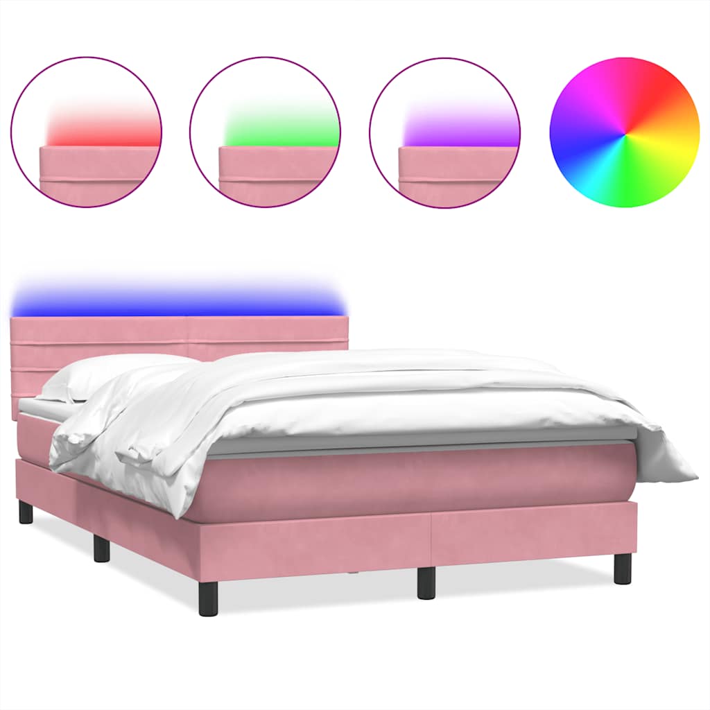 Sommier à lattes de lit avec matelas et LED rose 140x220 cm velours - XIOS
