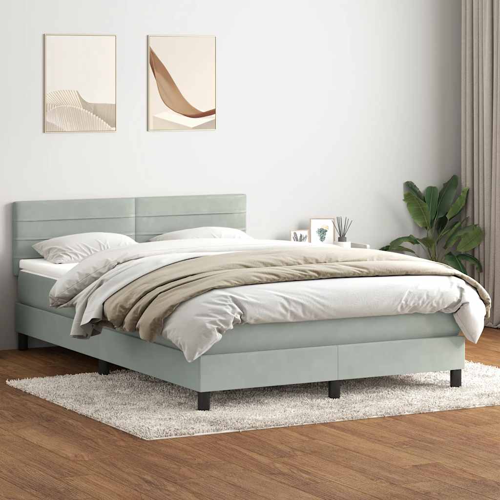 Sommier à lattes de lit et matelas et LED gris clair 160x220cm velours - XIOS