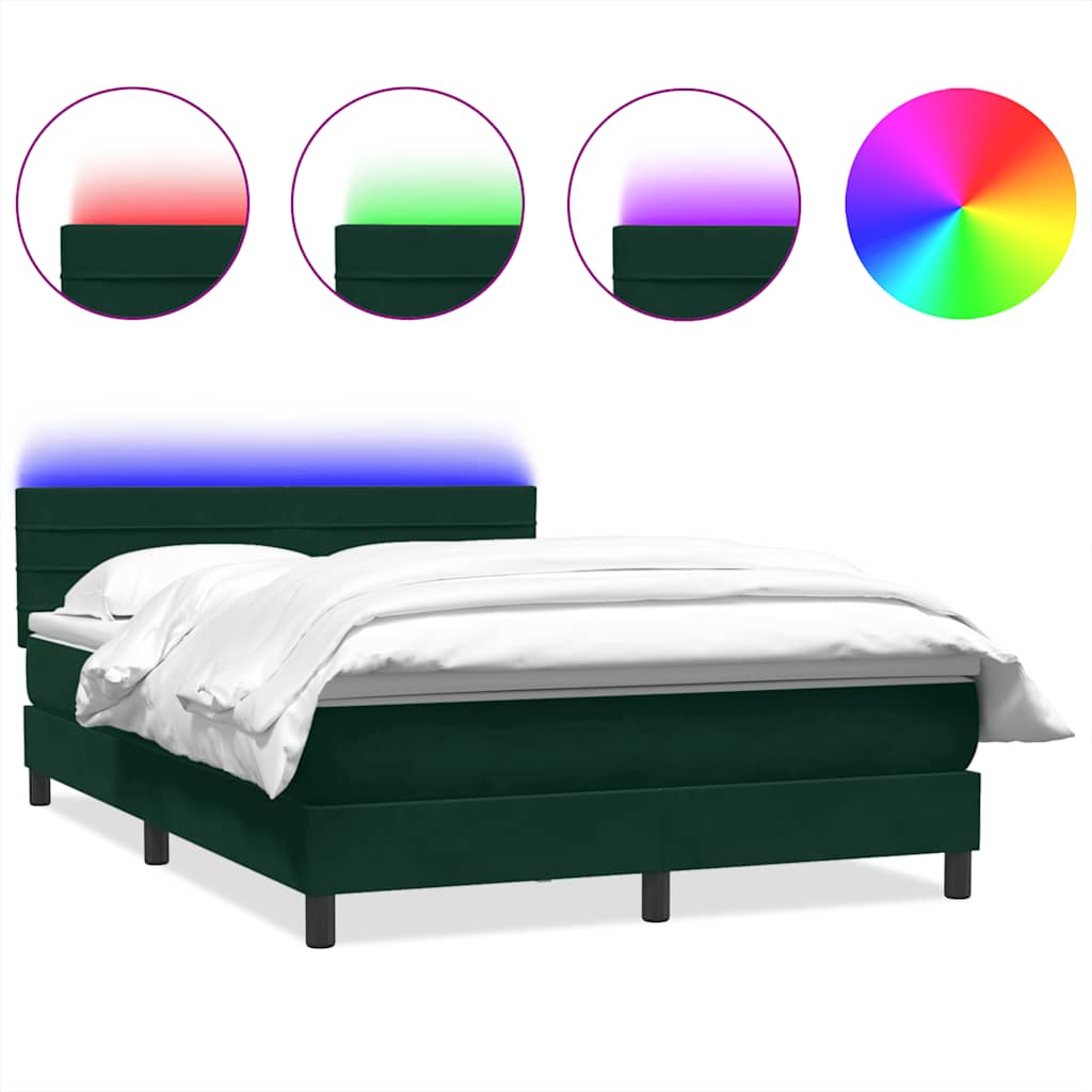 Sommier à lattes de lit et matelas et LED vert foncé 160x220cm velours - XIOS