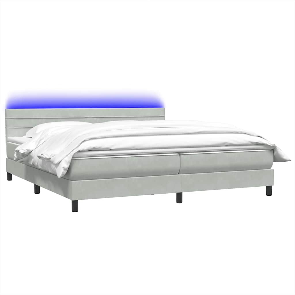 Sommier à lattes de lit et matelas et LED gris clair 180x220cm velours - XIOS