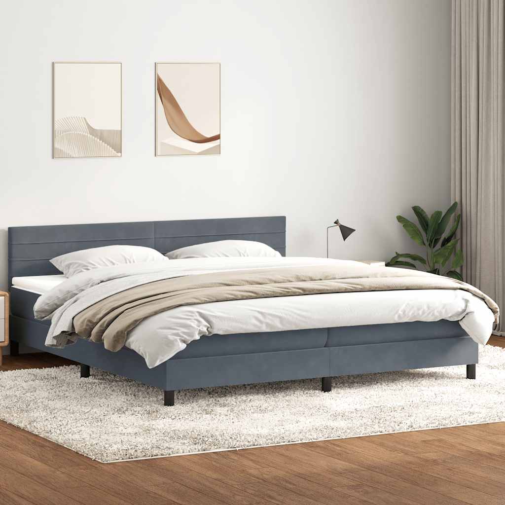 Sommier à lattes de lit et matelas et LED gris foncé 180x220cm velours - XIOS