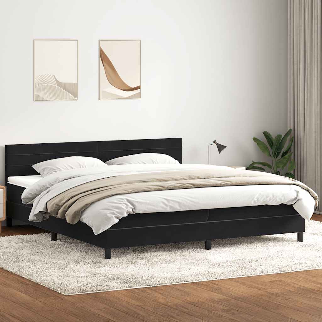 Sommier à lattes de lit avec matelas et LED noir 200x220 cm velours - XIOS