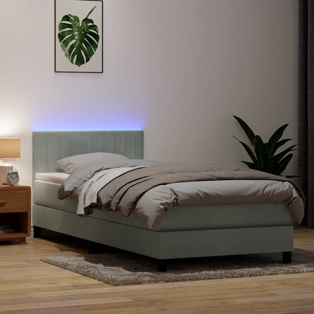 Sommier à lattes de lit et matelas et LED gris clair 80x210 cm velours - XIOS
