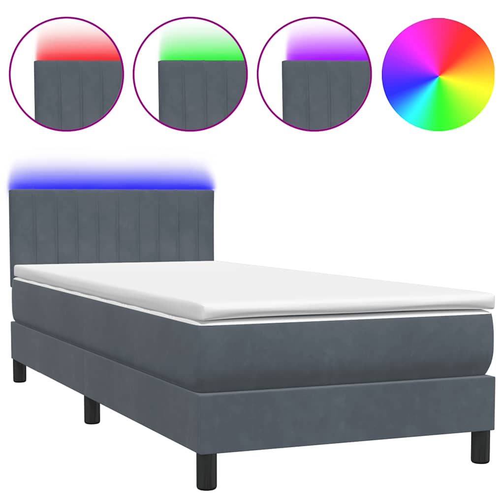 Sommier à lattes de lit et matelas et LED gris foncé 80x210 cm velours - XIOS