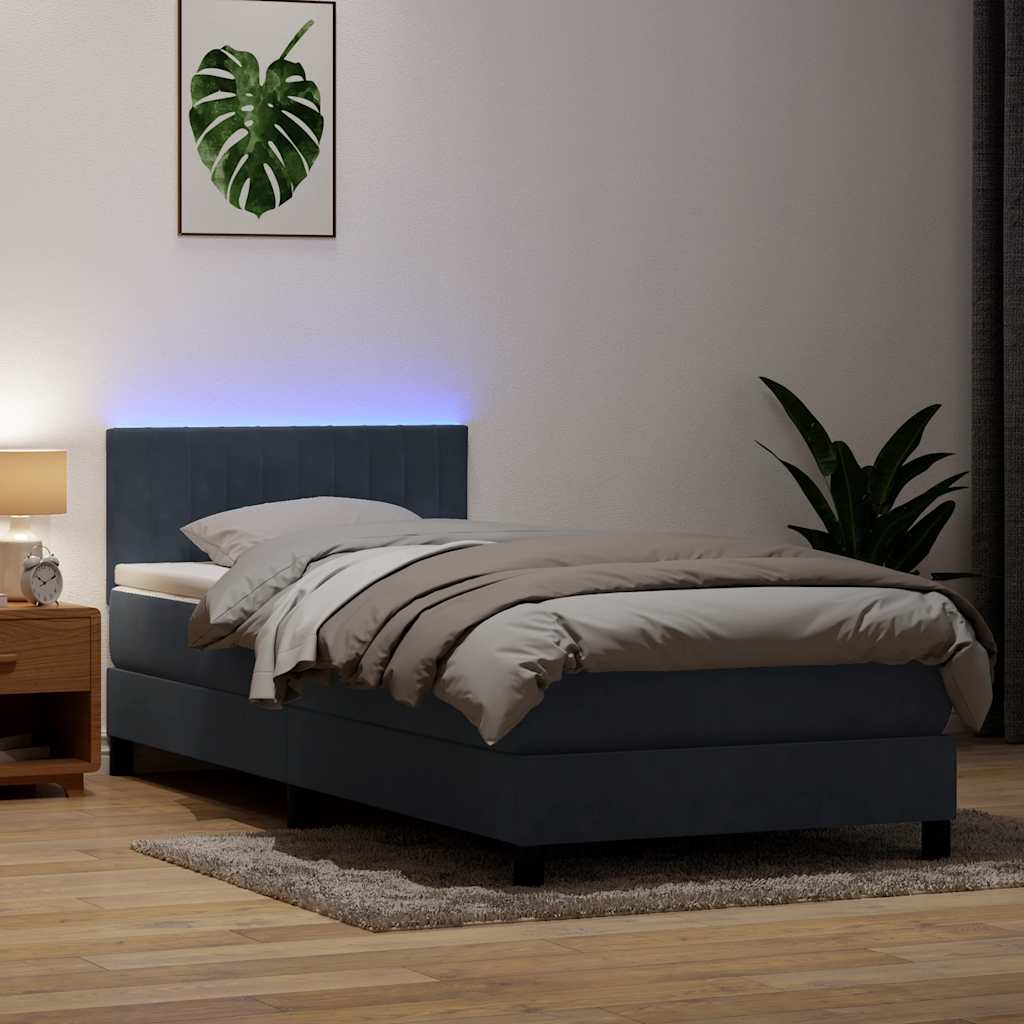 Sommier à lattes de lit et matelas et LED gris foncé 80x210 cm velours - XIOS