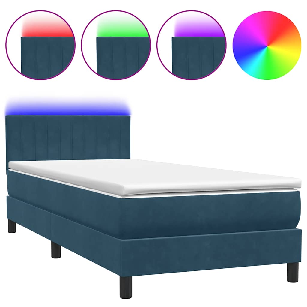 Sommier à lattes de lit et matelas et LED bleu foncé 80x210 cm velours - XIOS