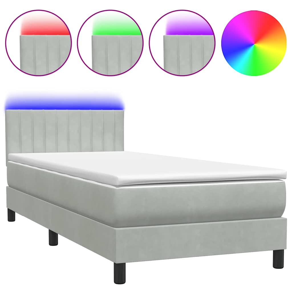 Sommier à lattes de lit et matelas et LED gris clair 90x210 cm velours - XIOS