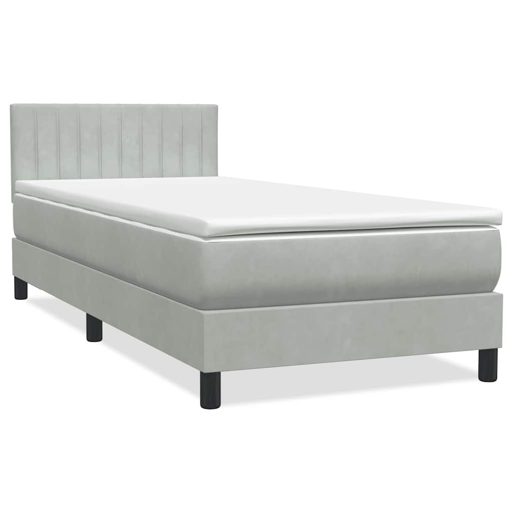 Sommier à lattes de lit et matelas et LED gris clair 90x210 cm velours - XIOS