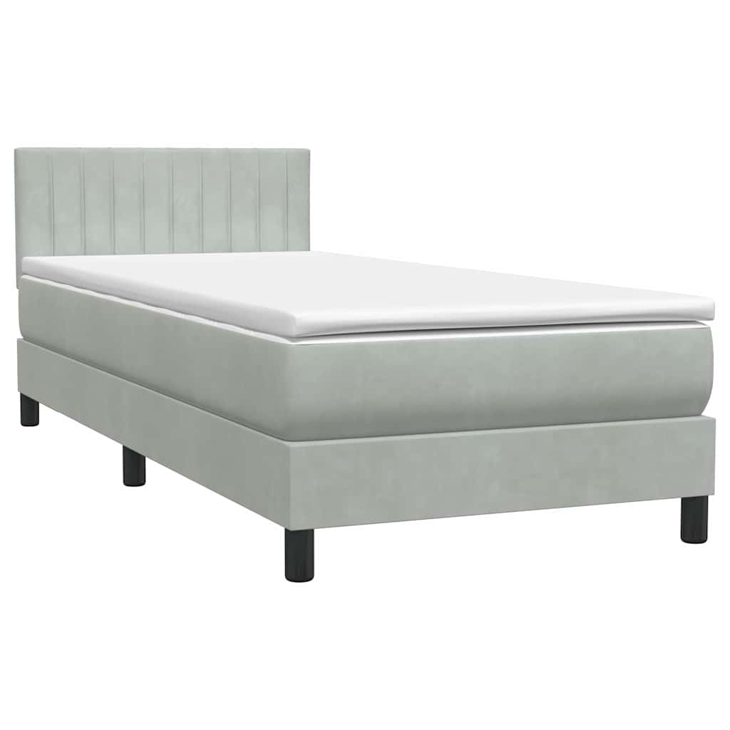 Sommier à lattes de lit et matelas et LED gris clair 100x210cm velours - XIOS