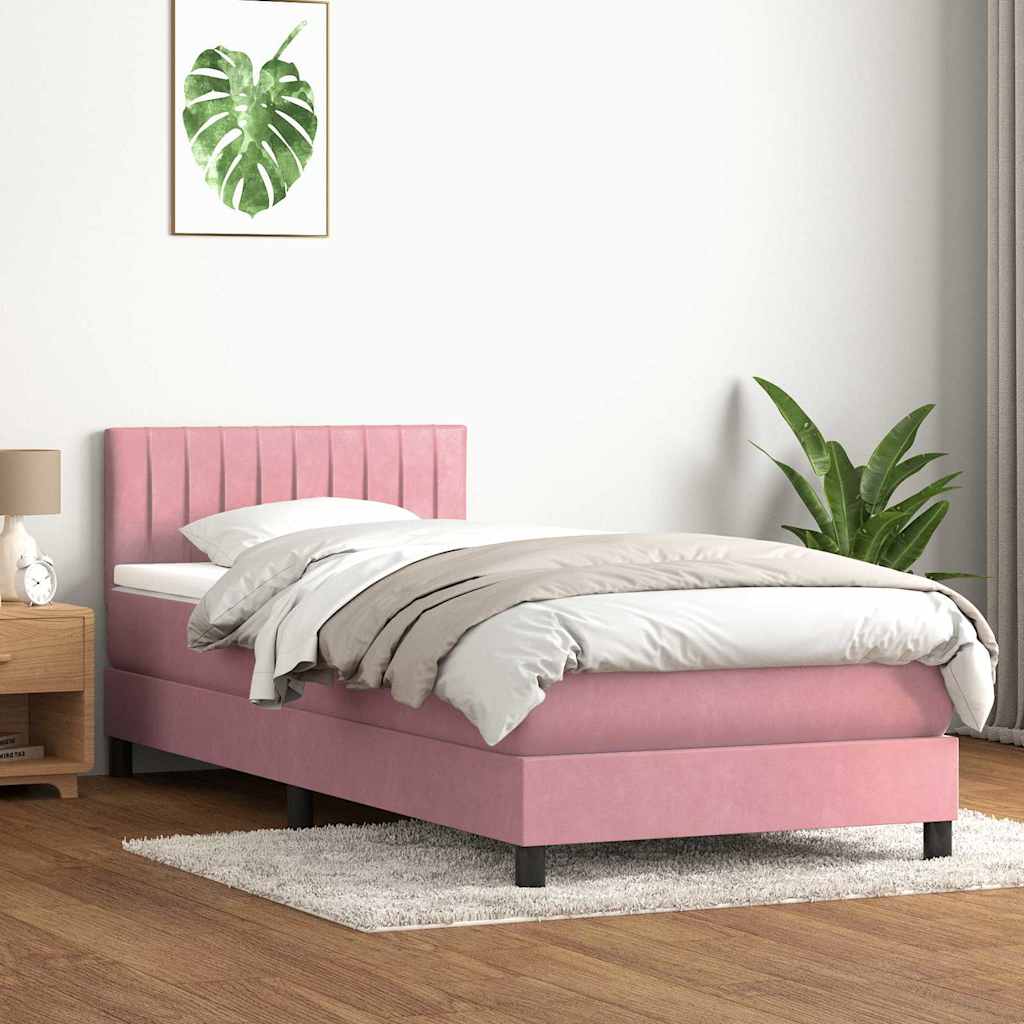 Sommier à lattes de lit avec matelas et LED rose 100x210 cm velours - XIOS