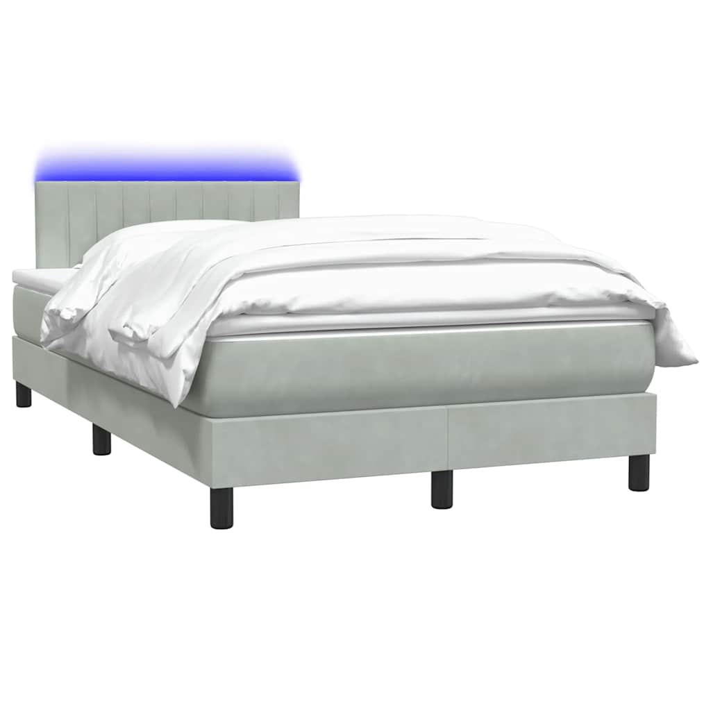 Sommier à lattes de lit et matelas et LED gris clair 120x210cm velours - XIOS