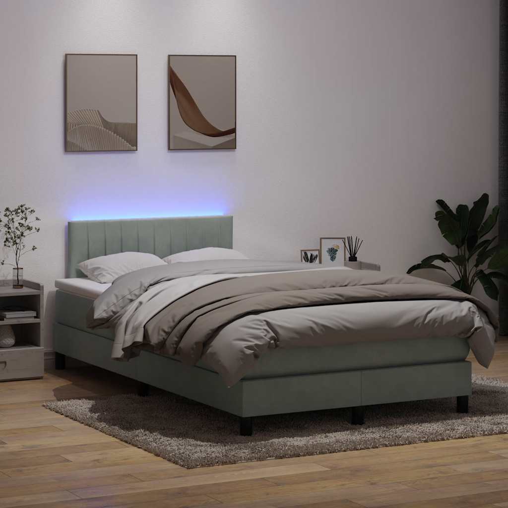 Sommier à lattes de lit et matelas et LED gris clair 120x210cm velours - XIOS