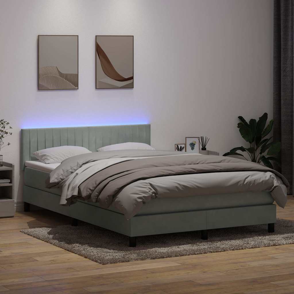 Sommier à lattes de lit et matelas et LED gris clair 140x210cm velours - XIOS