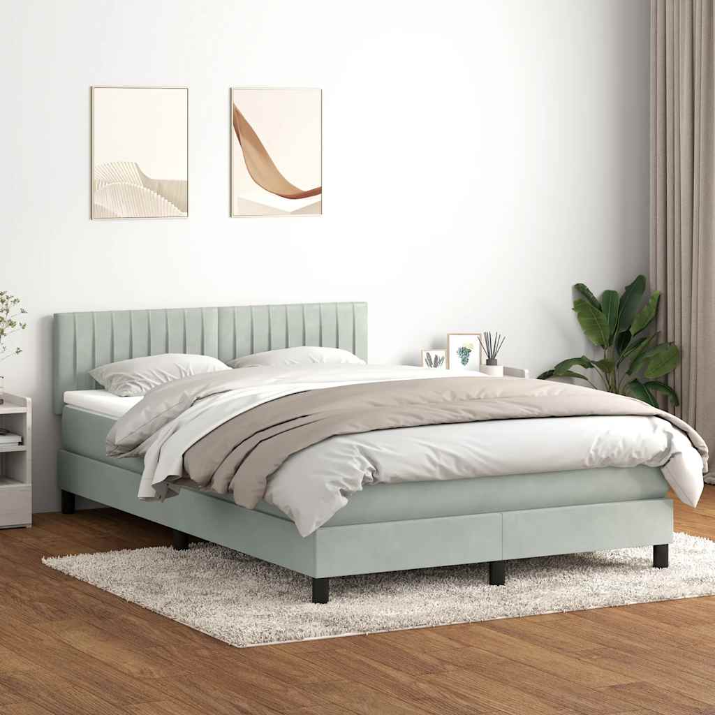 Sommier à lattes de lit et matelas et LED gris clair 140x210cm velours - XIOS