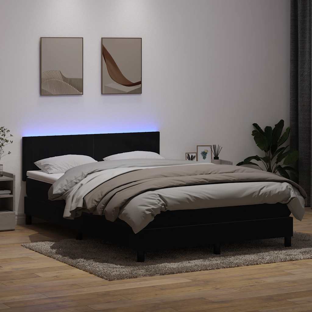 Sommier à lattes de lit avec matelas et LED noir 140x210 cm velours - XIOS