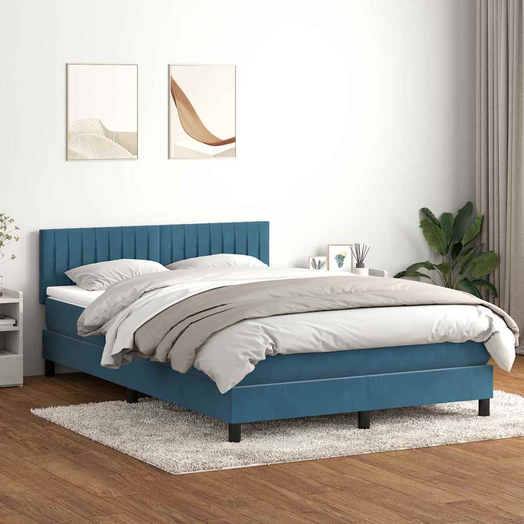 Sommier à lattes de lit et matelas et LED bleu foncé 140x210cm velours - XIOS