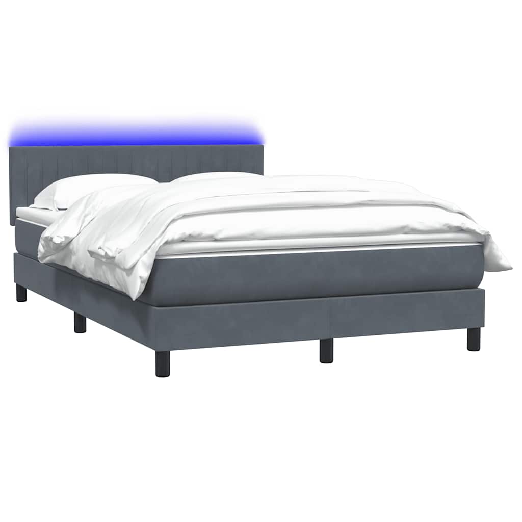 Sommier à lattes de lit et matelas et LED gris foncé 160x210cm velours - XIOS