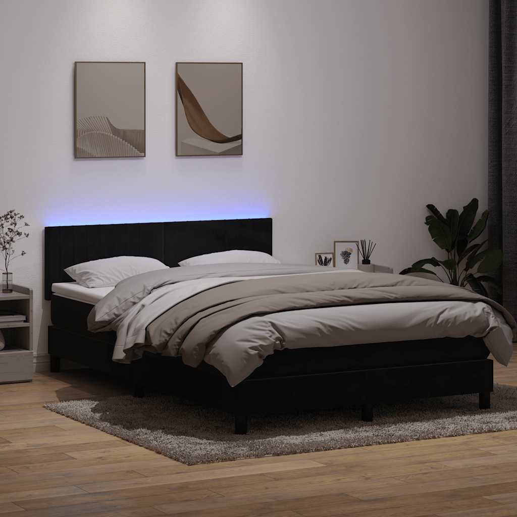 Sommier à lattes de lit avec matelas et LED noir 160x210 cm velours - XIOS