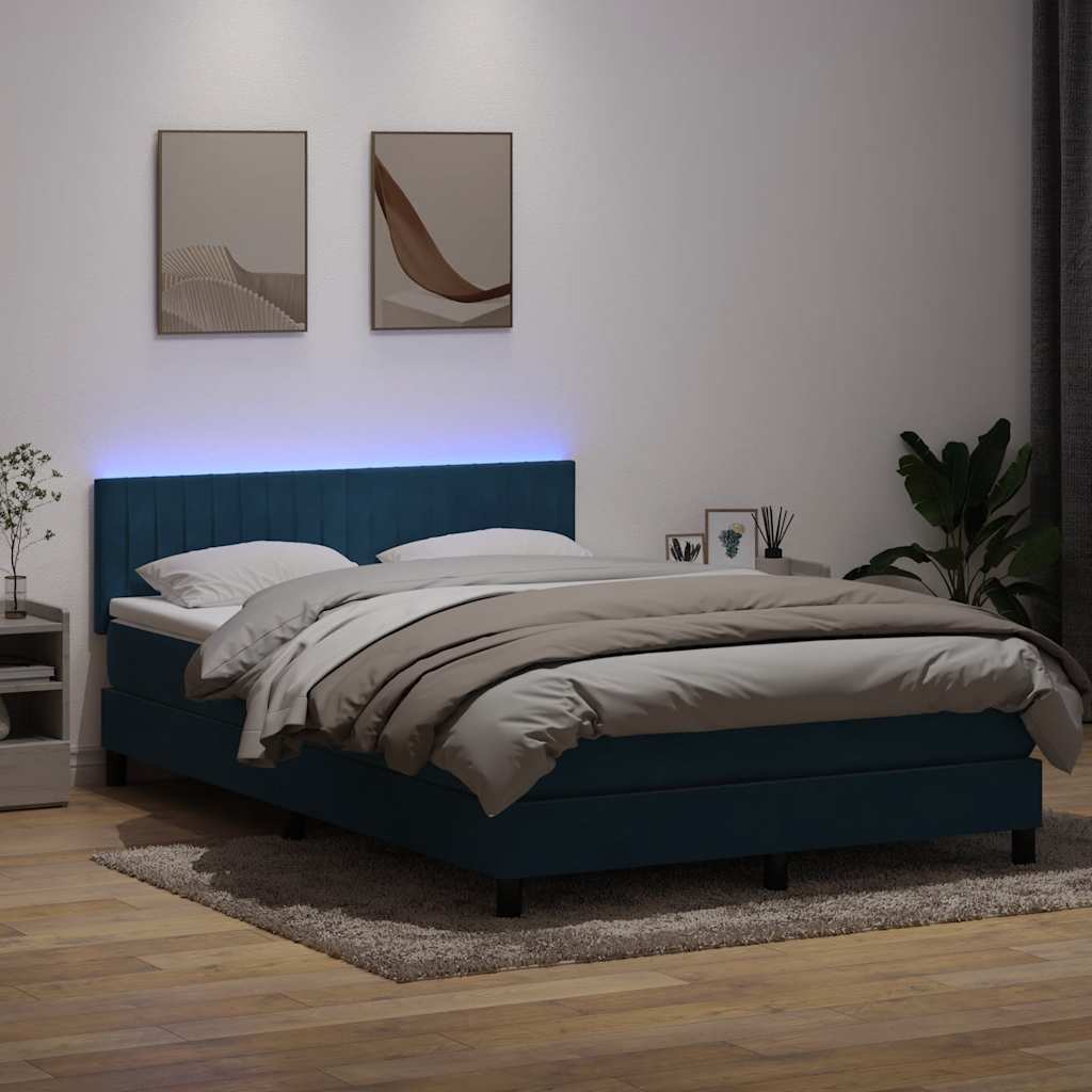 Sommier à lattes de lit et matelas et LED bleu foncé 160x210cm velours - XIOS