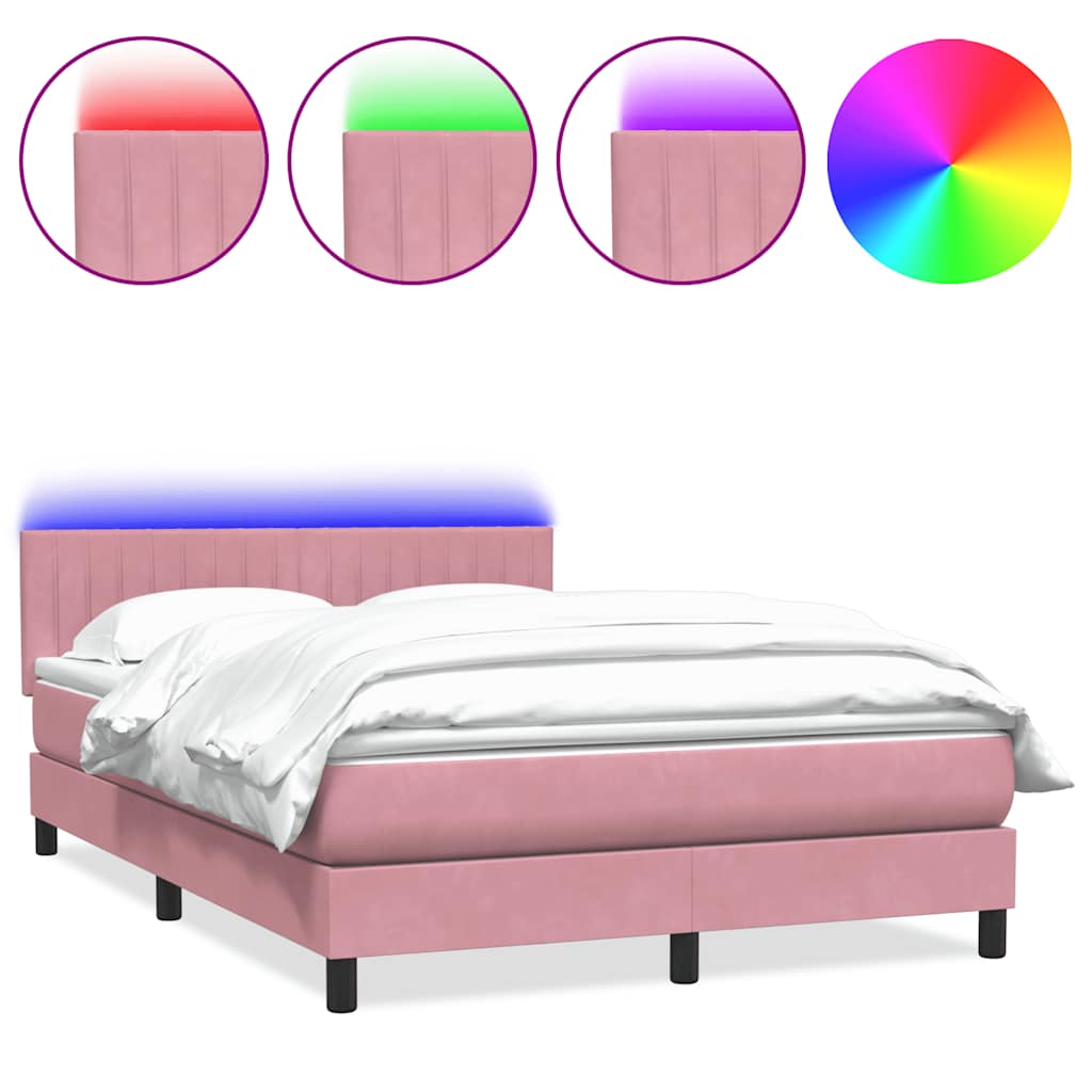 Sommier à lattes de lit avec matelas et LED rose 160x210 cm velours - XIOS