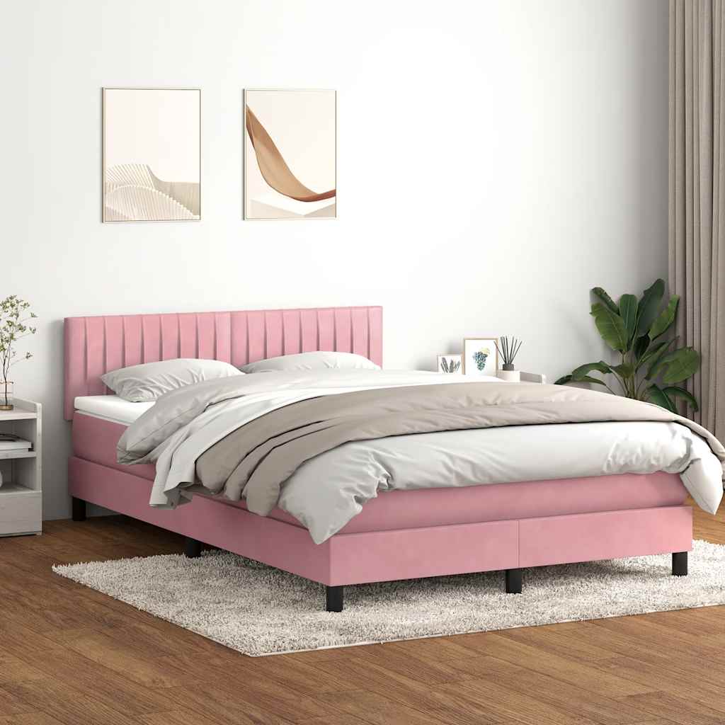 Sommier à lattes de lit avec matelas et LED rose 160x210 cm velours - XIOS