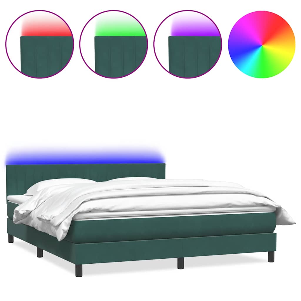 Sommier à lattes de lit et matelas et LED vert foncé 180x210cm velours - XIOS