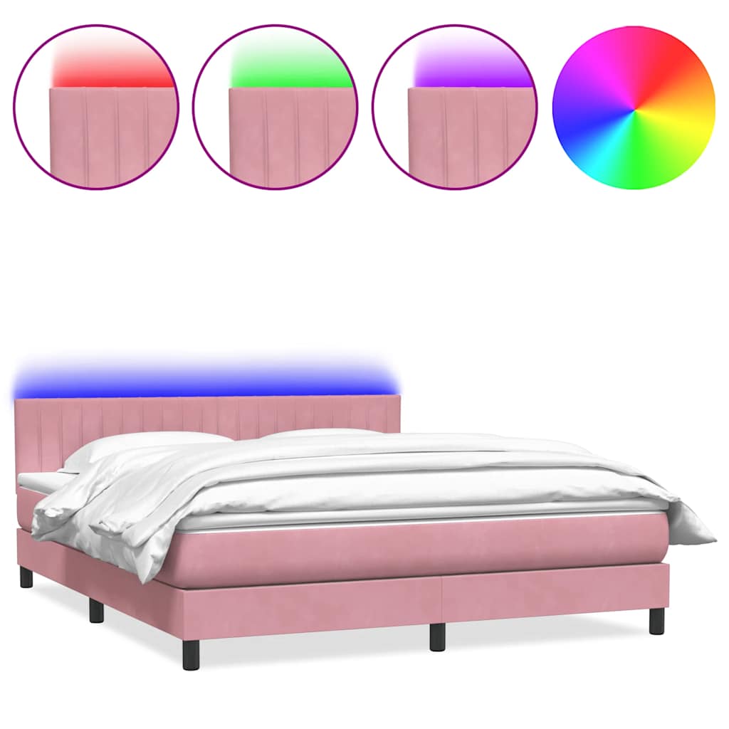 Sommier à lattes de lit avec matelas et LED rose 180x210 cm velours - XIOS