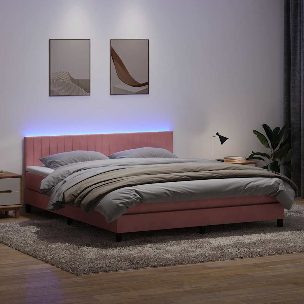 Sommier à lattes de lit avec matelas et LED rose 180x210 cm velours - XIOS