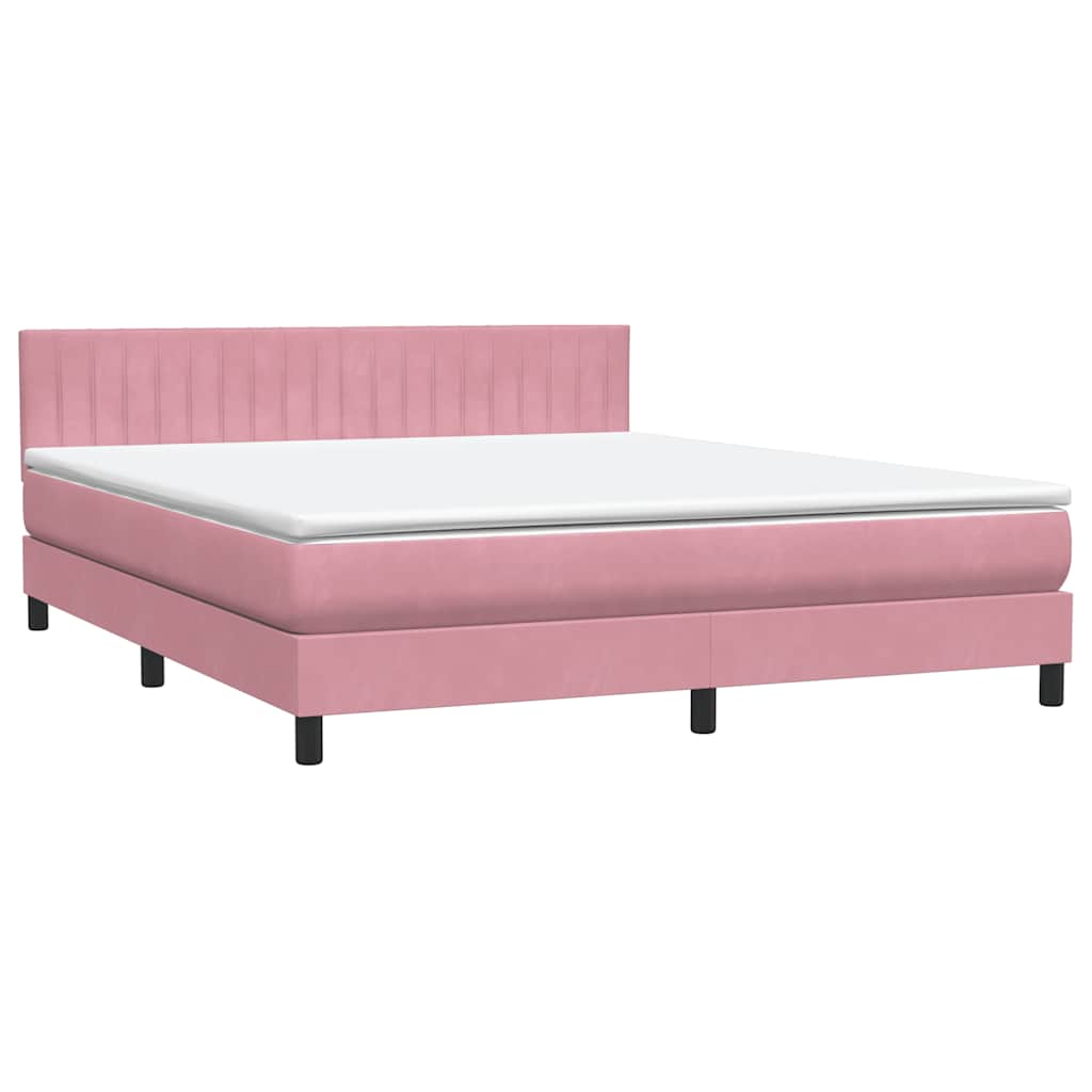 Sommier à lattes de lit avec matelas et LED rose 180x210 cm velours - XIOS