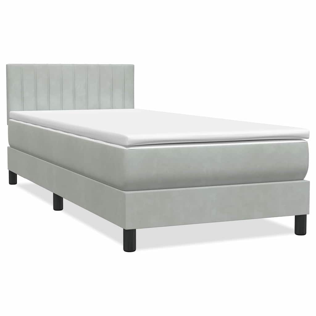 Sommier à lattes de lit et matelas et LED gris clair 80x220 cm velours - XIOS