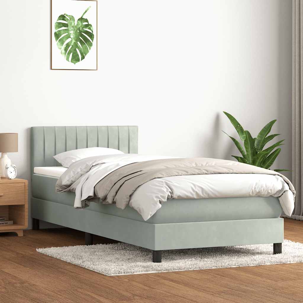 Sommier à lattes de lit et matelas et LED gris clair 80x220 cm velours - XIOS