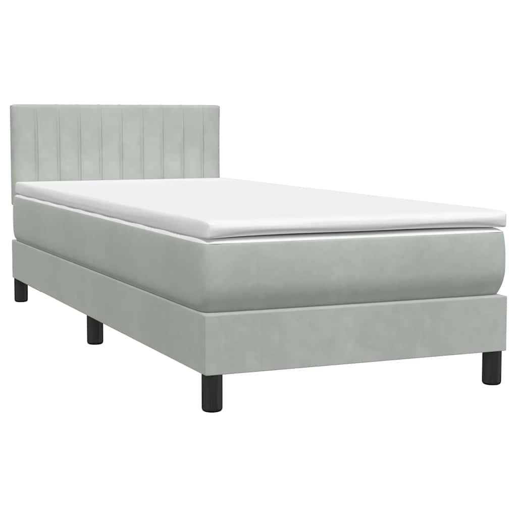 Sommier à lattes de lit et matelas et LED gris clair 80x220 cm velours - XIOS