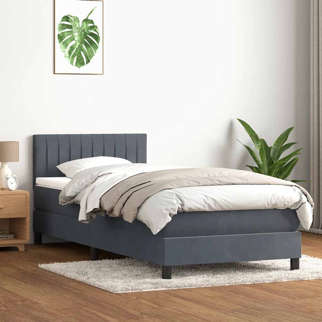 Sommier à lattes de lit et matelas et LED gris foncé 80x220 cm velours - XIOS