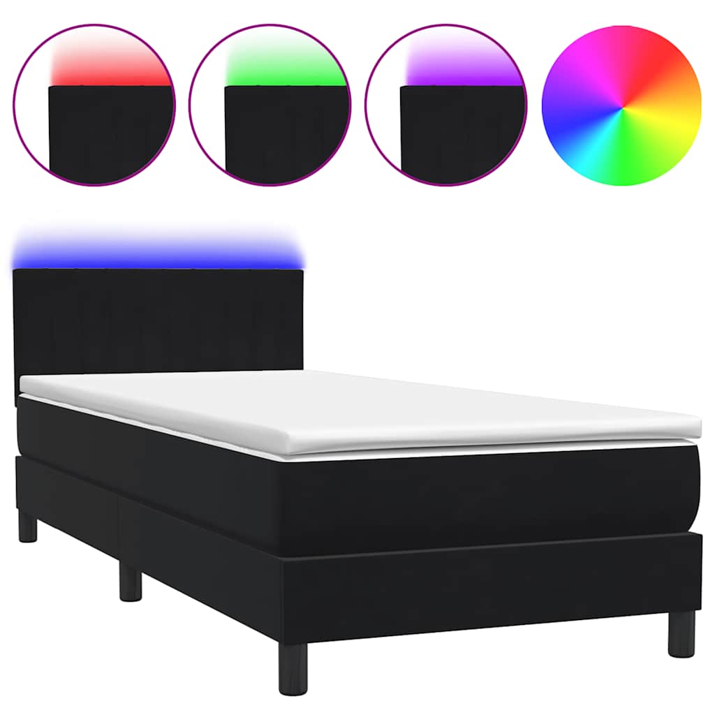 Sommier à lattes de lit avec matelas et LED noir 80x220 cm velours - XIOS