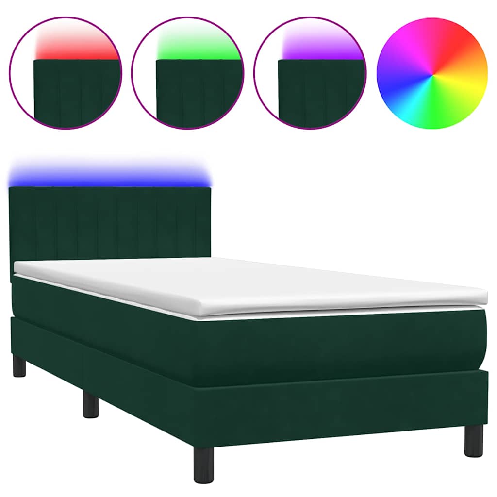Sommier à lattes de lit et matelas et LED vert foncé 80x220 cm velours - XIOS