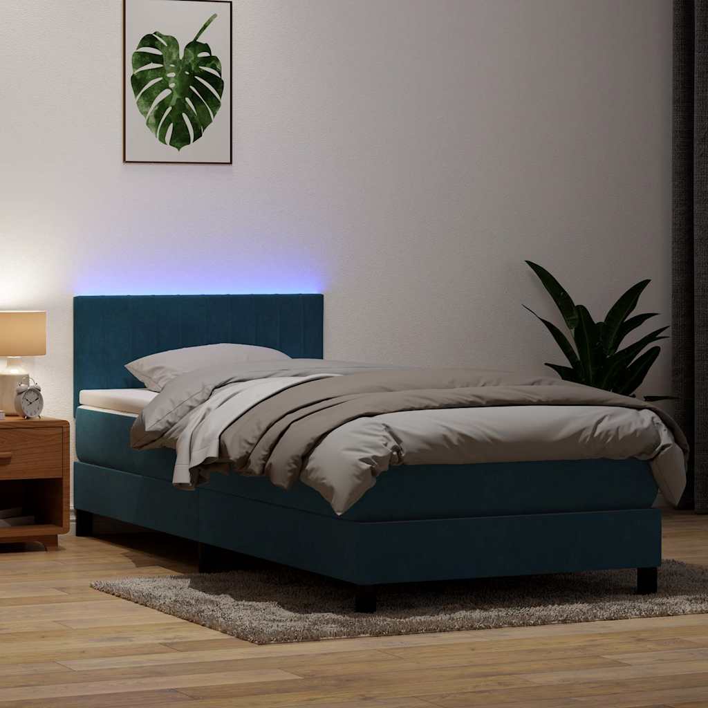 Sommier à lattes de lit et matelas et LED bleu foncé 80x220 cm velours - XIOS