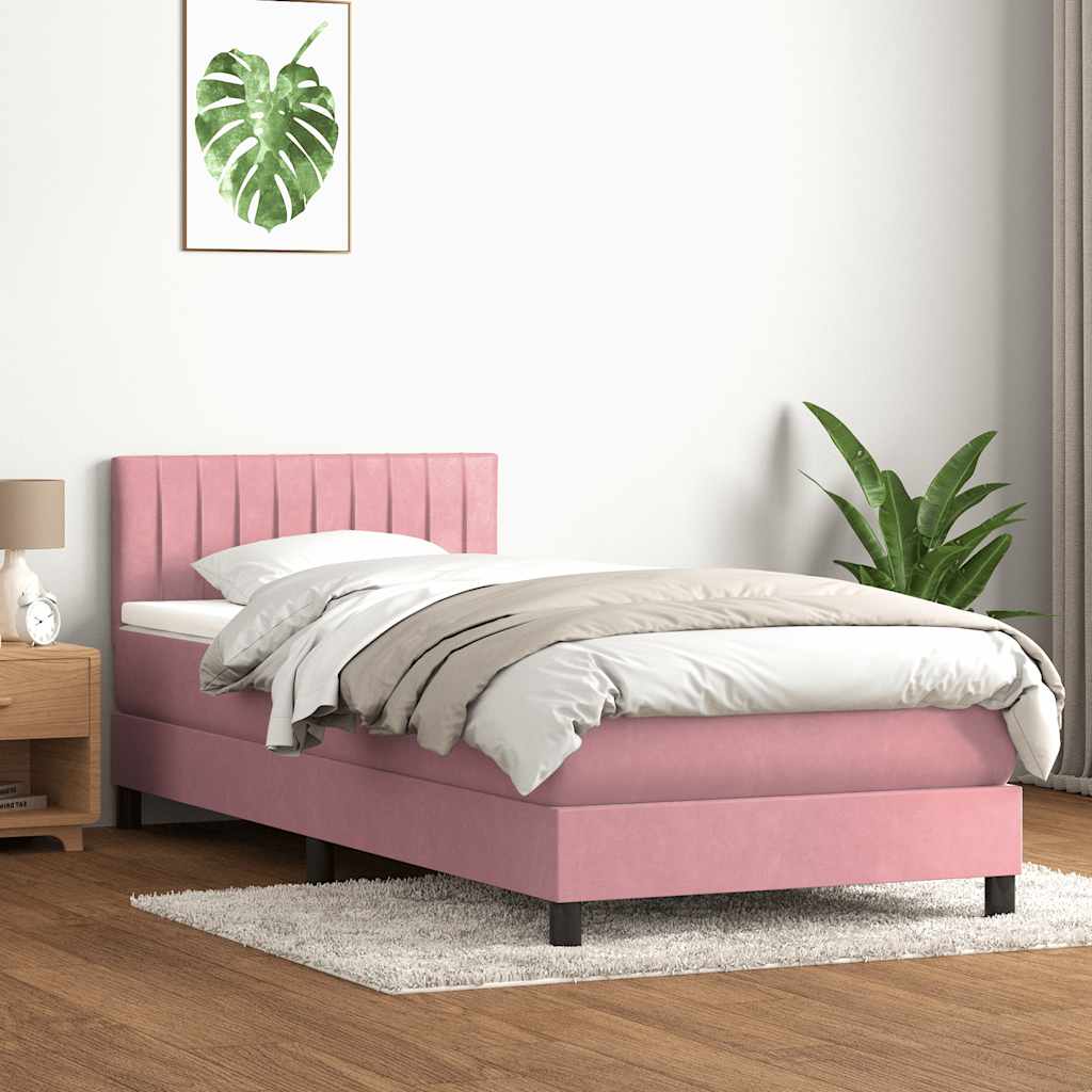 Sommier à lattes de lit avec matelas et LED rose 80x220 cm velours - XIOS