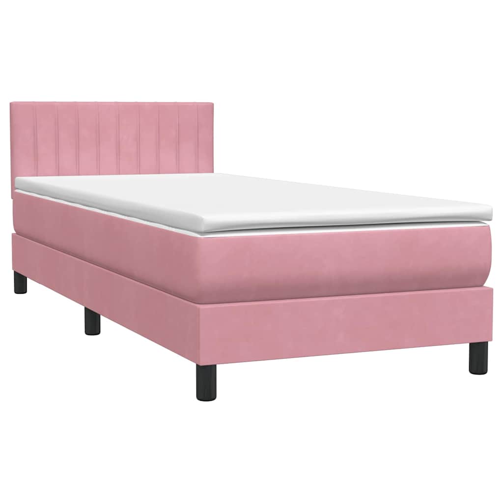 Sommier à lattes de lit avec matelas et LED rose 80x220 cm velours