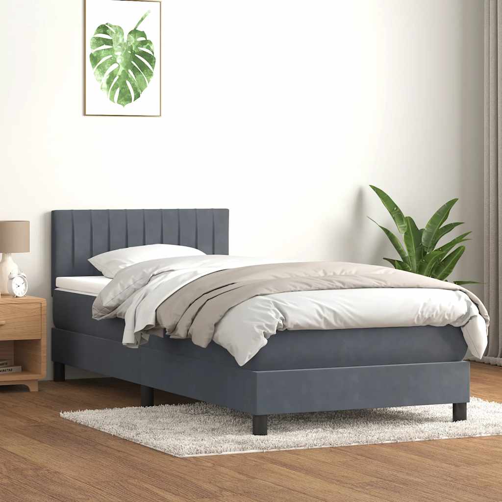 Sommier à lattes de lit et matelas et LED gris foncé 90x220 cm velours - XIOS