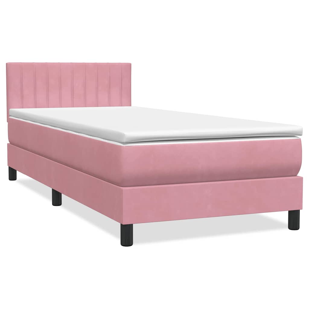 Sommier à lattes de lit avec matelas et LED rose 90x220 cm velours - XIOS
