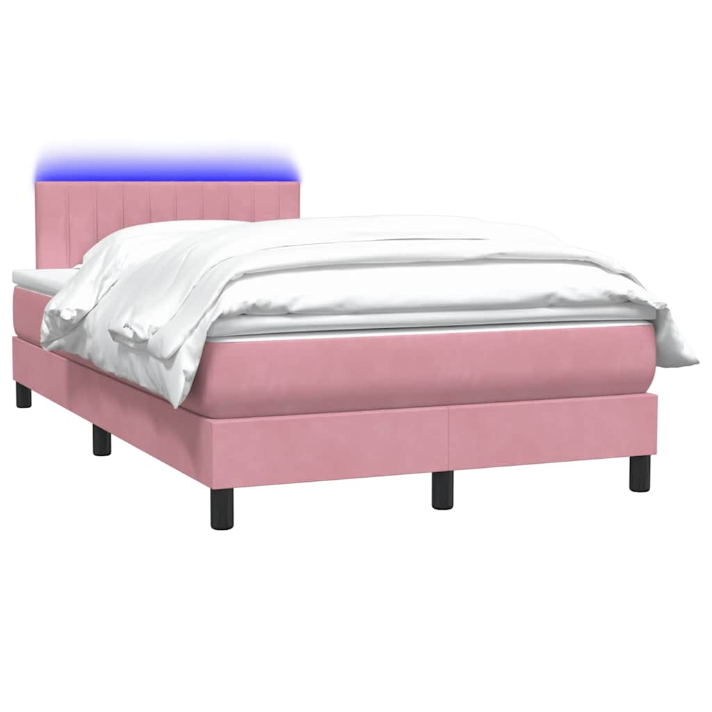 Sommier à lattes de lit avec matelas et LED rose 120x220 cm velours - XIOS