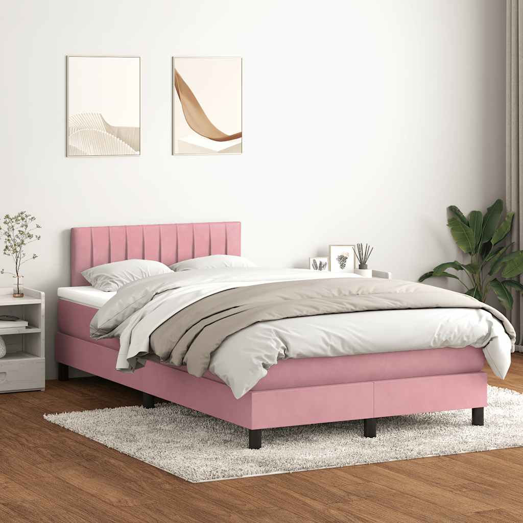 Sommier à lattes de lit avec matelas et LED rose 120x220 cm velours - XIOS