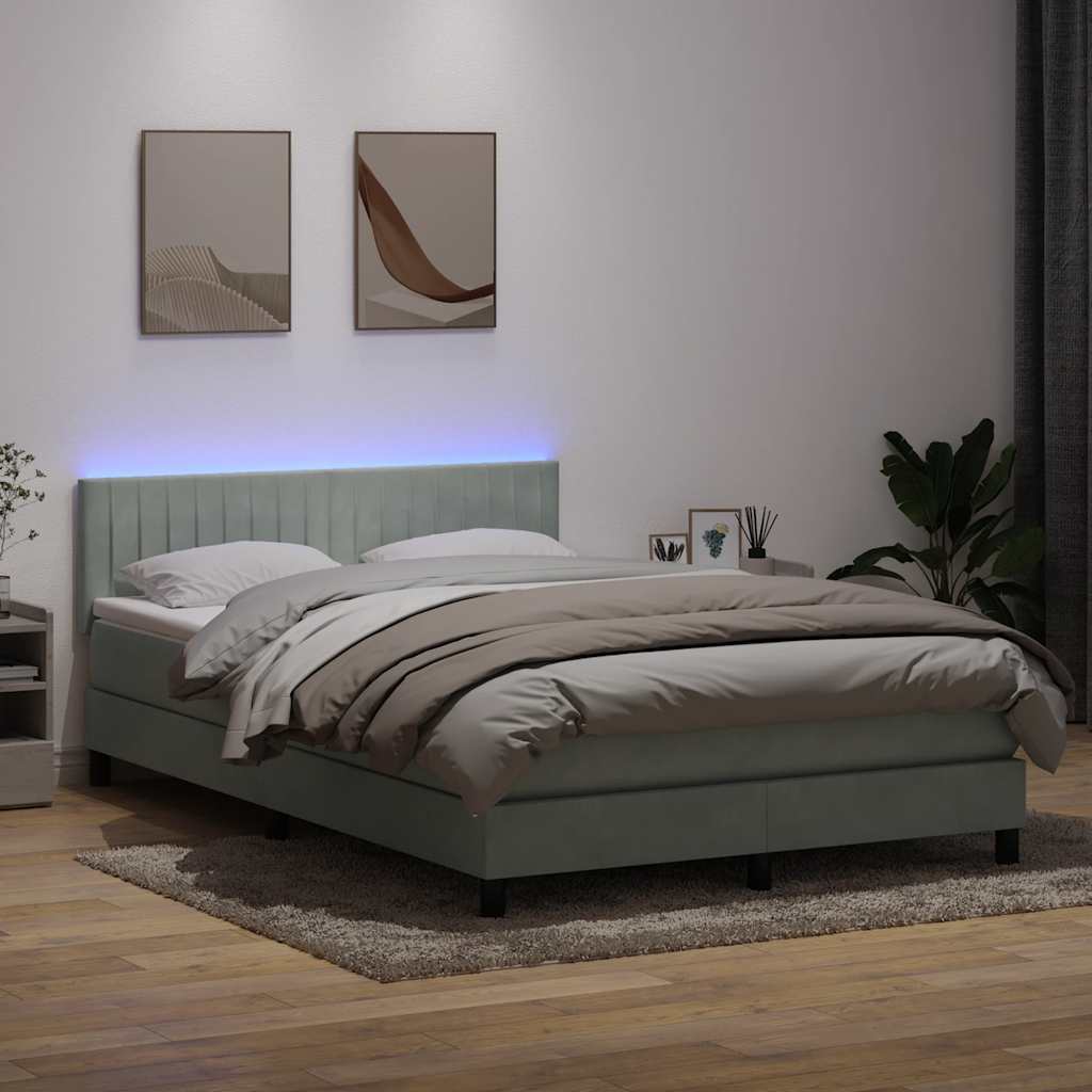 Sommier à lattes de lit et matelas et LED gris clair 160x220cm velours - XIOS
