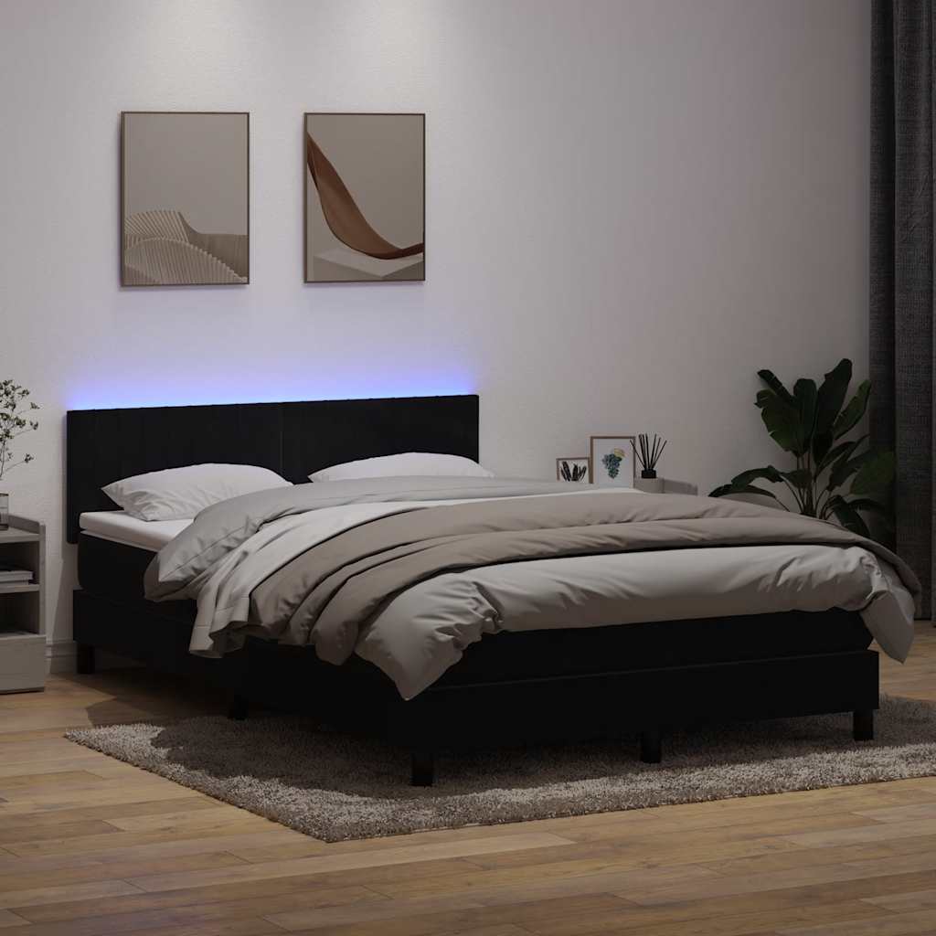 Sommier à lattes de lit avec matelas et LED noir 160x220 cm velours - XIOS