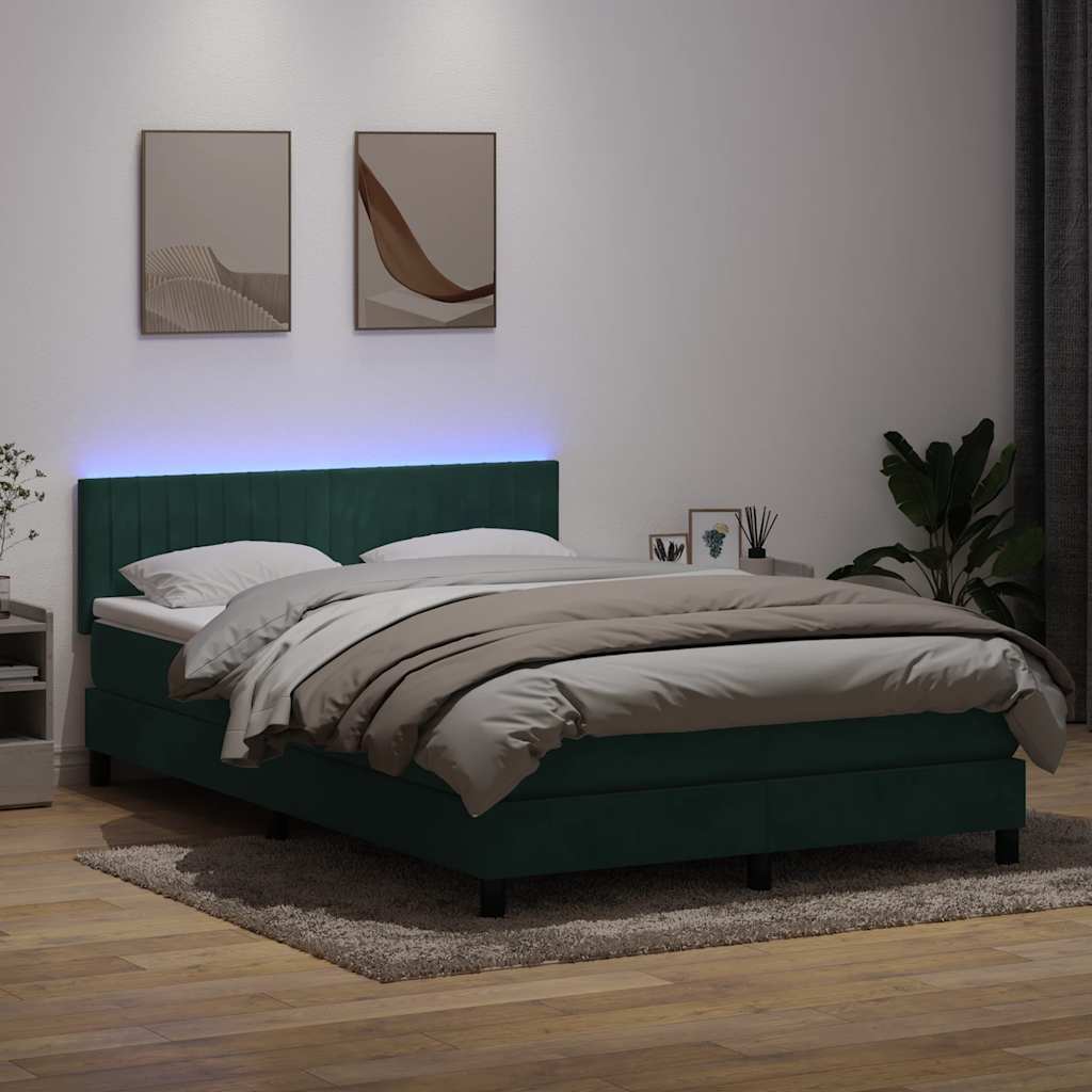 Sommier à lattes de lit et matelas et LED vert foncé 160x220cm velours - XIOS