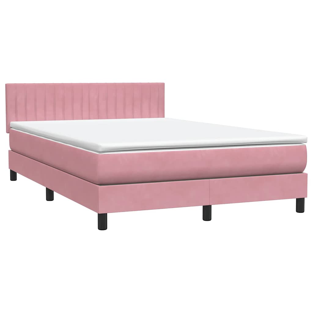 Sommier à lattes de lit avec matelas et LED rose 160x220 cm velours - XIOS