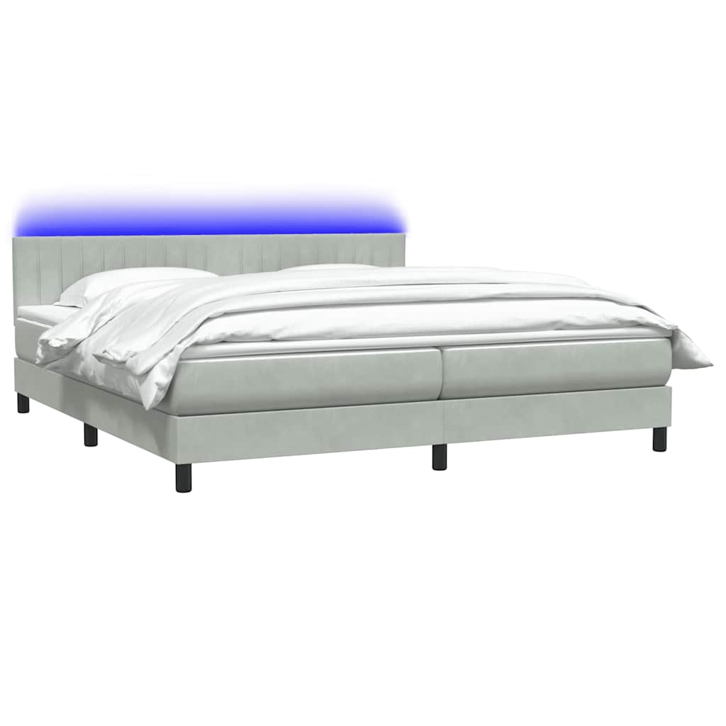 Sommier à lattes de lit et matelas et LED gris clair 180x220cm velours - XIOS