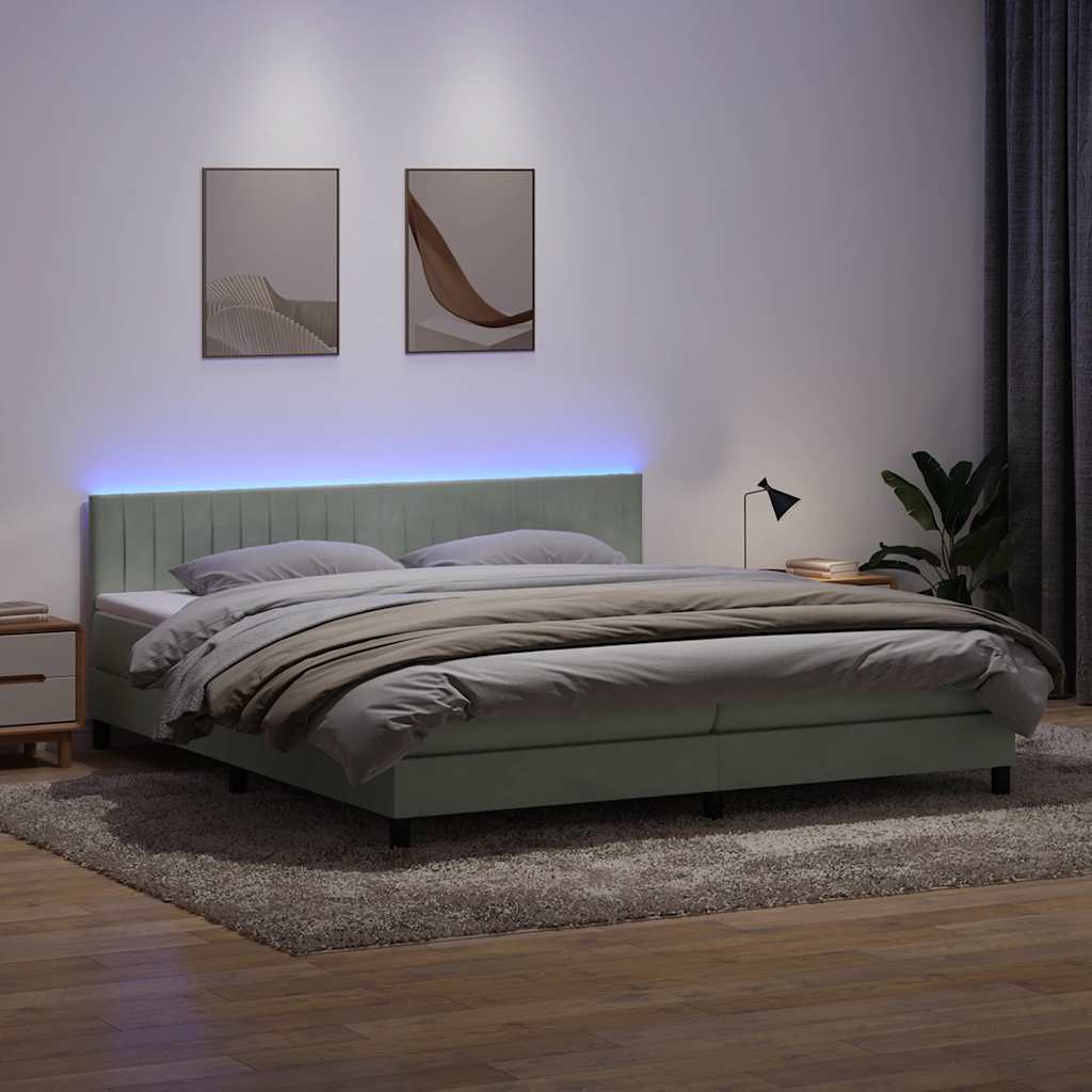 Sommier à lattes de lit et matelas et LED gris clair 180x220cm velours - XIOS